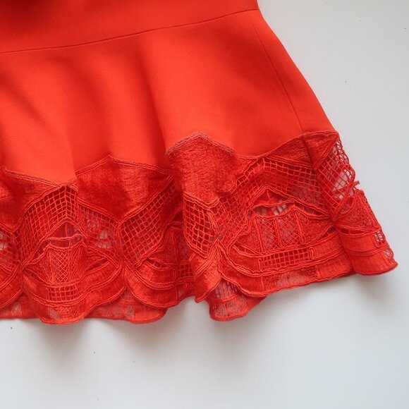 Jonathan Simkhai Red V-neck Sleeveless Lace Appliqué Crepe Cocktail Dress 4 - Picture 11 of 15